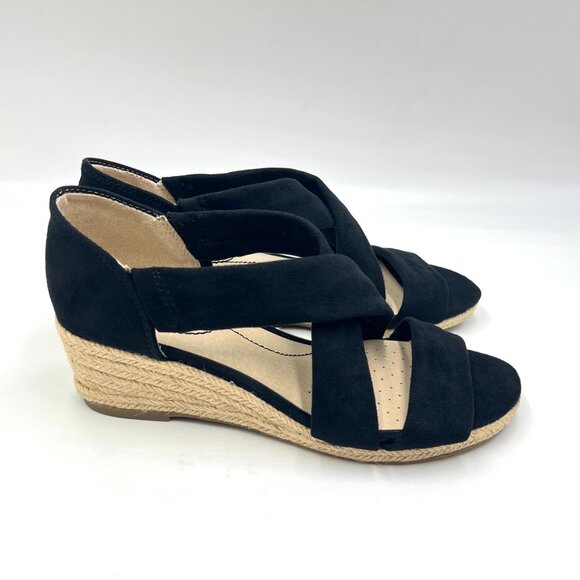 Lifestride Size 5 Siesta Black‎ Microsuede Espadrilles Wedges Sandals Shoes - Picture 1 of 13